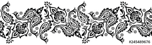 500x151 Seamless Black And White Traditional Indian Paisley Border Stock