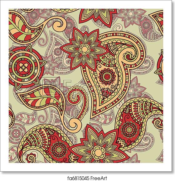 561x581 Free Art Print Of Vector Seamless Hand Drawn Paisley Pattern
