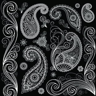 310x311 Set Of Black And White Paisley Pattern Vector Graphics