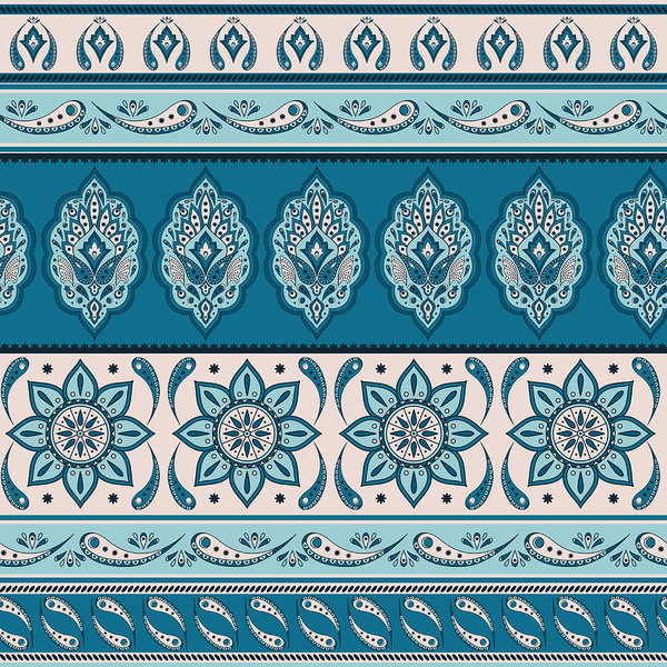 600x600 Floral Indian Paisley Pattern Vector Seamless Border Vintage