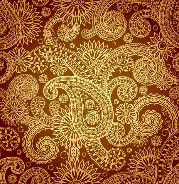 610x625 Gold Paisley Pattern Vector