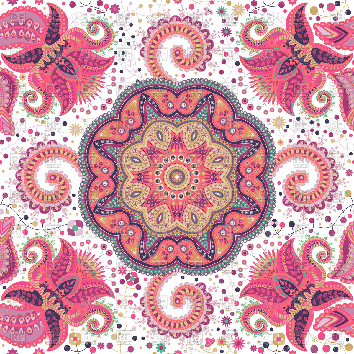 1200x1200 Seamless Pink Paisley Pattern With Flowers Vector Image