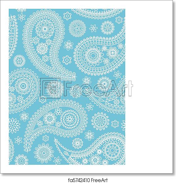 561x581 Free Art Print Of Blue Paisley Pattern Blue Seamless Background