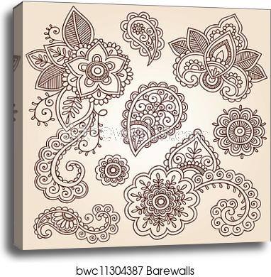 382x390 Henna Paisley Vector Flower Set, Canvas Print Barewalls Posters