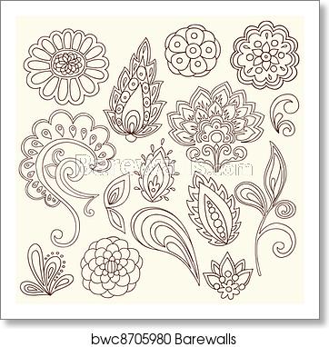 362x382 Henna Paisley Tattoo Doodles Vector, Art Print Barewalls Posters