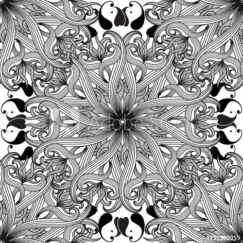 500x500 Intricate Floral Black And White Paisley Vector Seamless Pattern