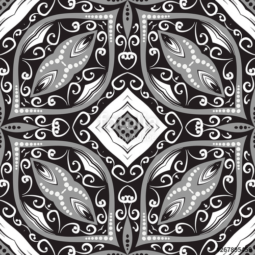 500x500 Oriental Arabesque Style Black And White Paisley Vector Seamless