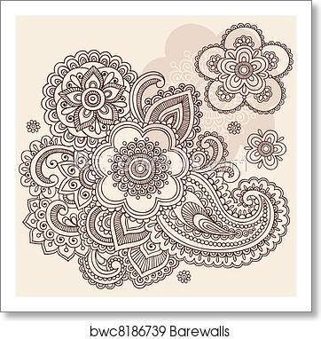 362x382 Henna Flower Paisley Doodle Vector, Art Print Barewalls Posters