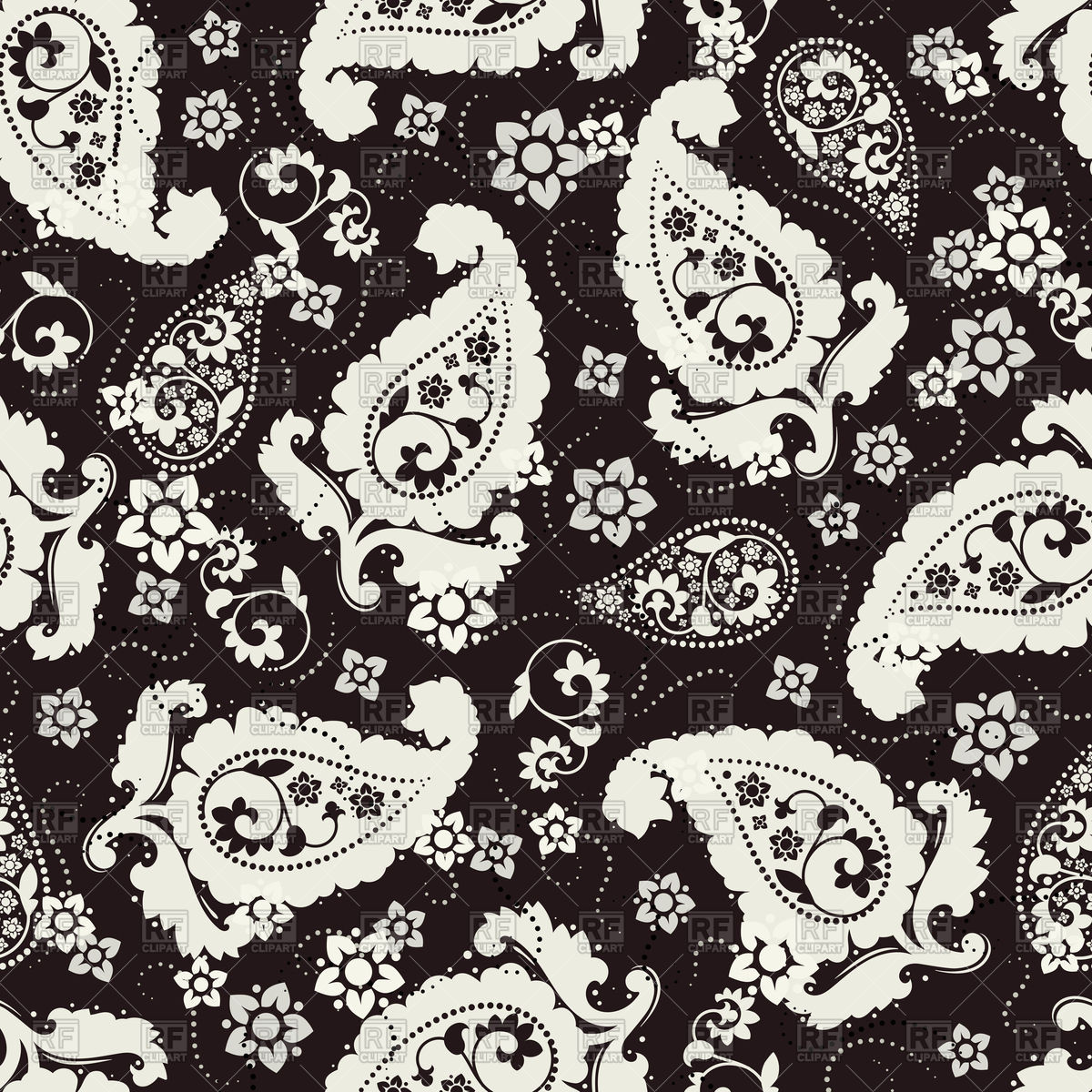 1200x1200 Seamless Black Pattern Asian Elements Paisley Vector Image