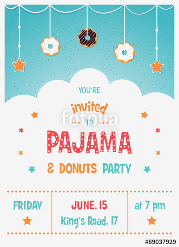 363x500 Pajama And Donuts Kids' Party Invitation Card Template Stock