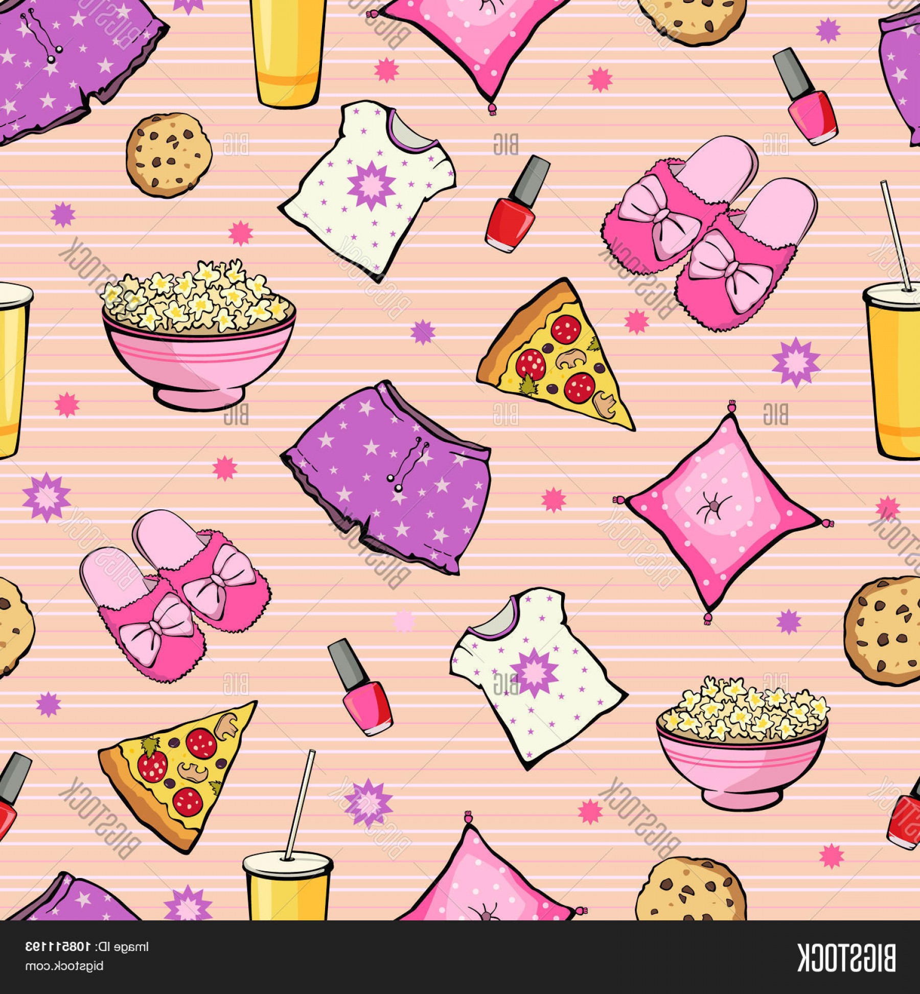 1800x1944 Stock Vector Vector Pink Slumber Party Food Objects Seamless