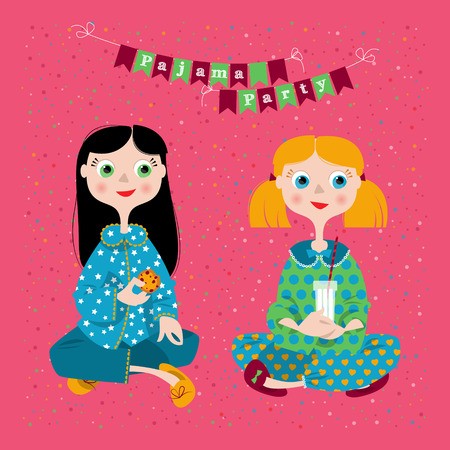 450x450 Two Girls In A Slumber Party Pajama Party Vector Illustration