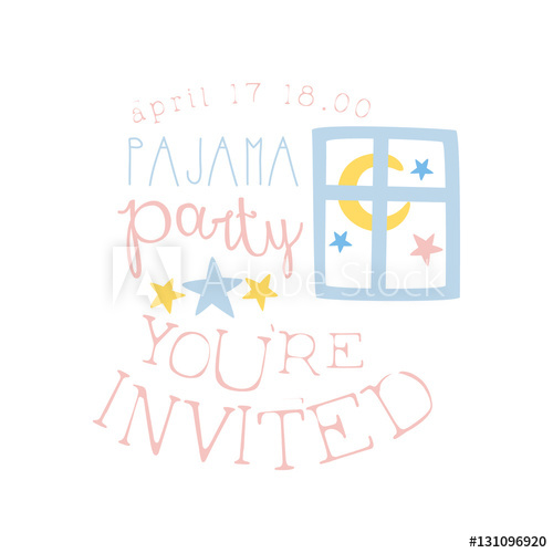 500x500 Girly Pajama Party Invitation Card Template With Night Window