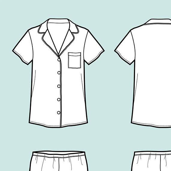 570x570 Pajama Suit Vector Fashion Flat Sketch, Adobe Illustrator Design