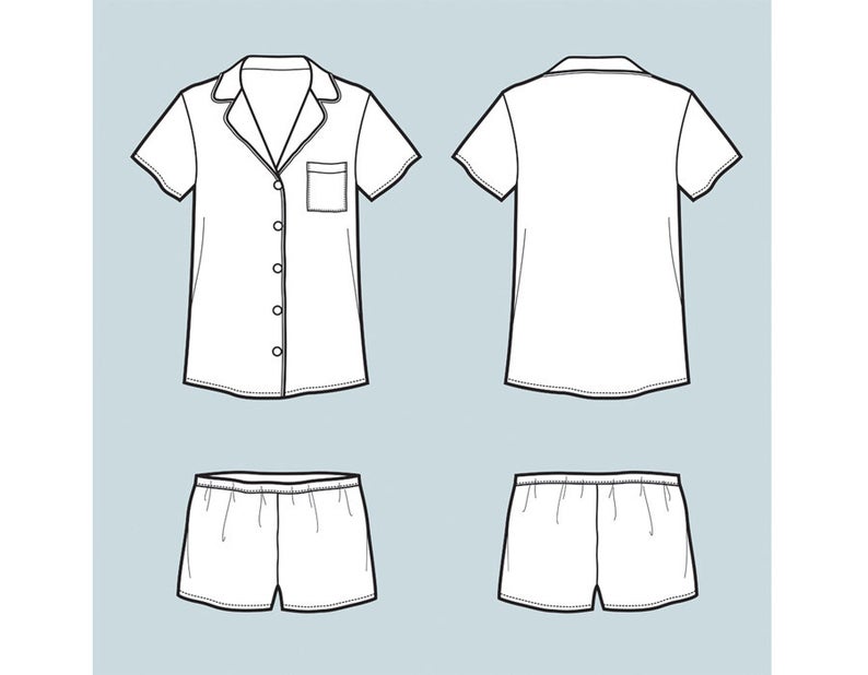 794x618 Pajama Suit Vector Fashion Flat Sketch Adobe Illustrator Etsy