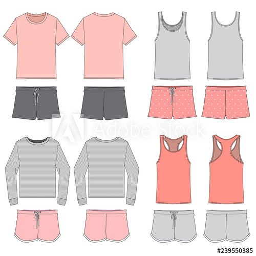 500x500 Vector Template For Women's Pink And Gray Combination Pajama Sets