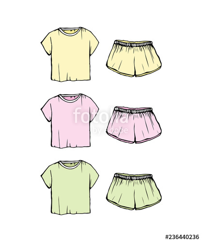 417x500 Set Of Drawing Pajamas Shorts And T Shirt Vector Sleepwear