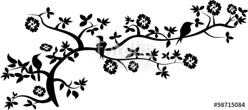 500x223 Rama Con Flores Y Pajaros Stock Image And Royalty Free Vector