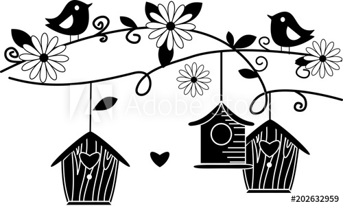 500x300 Rama De Margaritas, Pajaros Y Jaulas