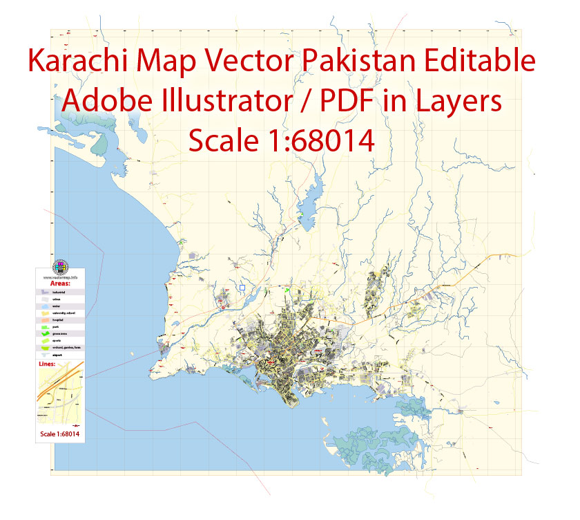 840x752 Karachi Pdf Map Vector Pakistan En Low Detailed City Plan Editable