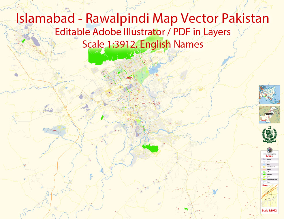 985x759 Islamabad + Rawalpindi Pdf Map Vector En City Plan Editable Street Map