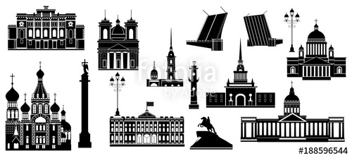500x224 Cartoon Symbols And Objects Set Of St Petersburg Popular Tourist