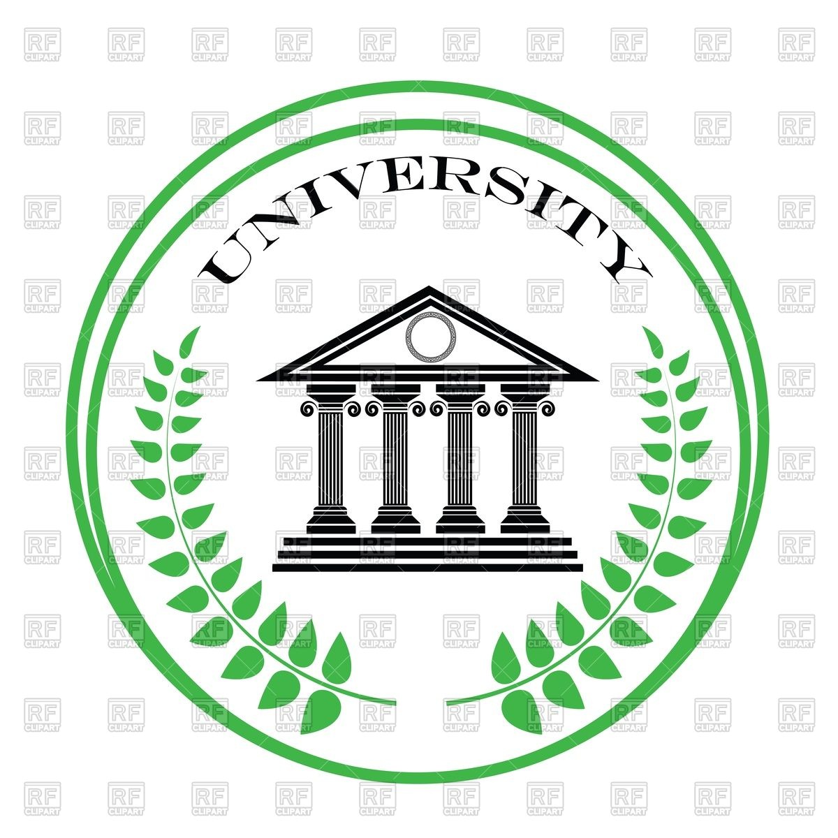 1200x1200 Round University Emblem With Ancient Greek Building And Palm