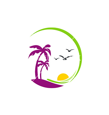 357x376 Free Beach Palm Tree Sunset Tropic Logo Vector Free Vector