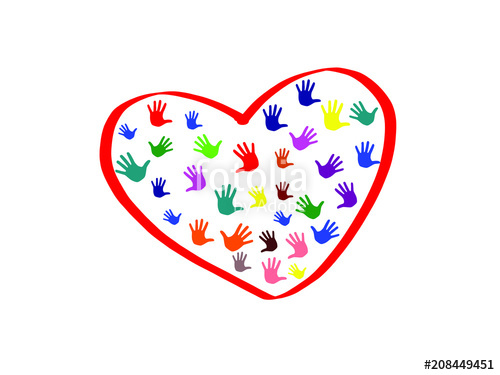 500x375 Hand Palm Print With Heart Love Illustration Vector Stock Image