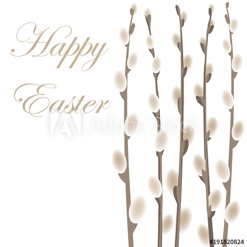 500x500 Happy Easter Card With Willow Branches On White Background Palm