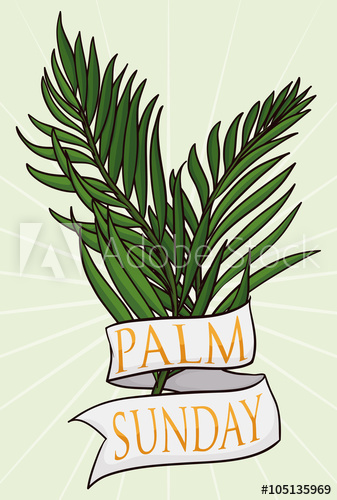 337x500 Couple Of Branches With Ribbon For Palm Sunday, Vector
