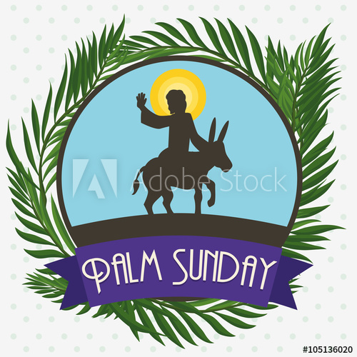 500x500 Palms Around Circle With Jesus In A Donkey For Palm Sunday, Vector
