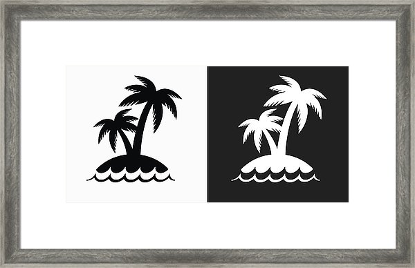 600x388 Palm Tree Island Icon On Black And White Vector Backgrounds Framed