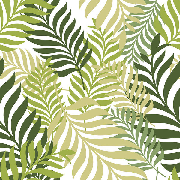 600x600 Green Palm Tree Leaves Vector Seamless Pattern Nature Organic
