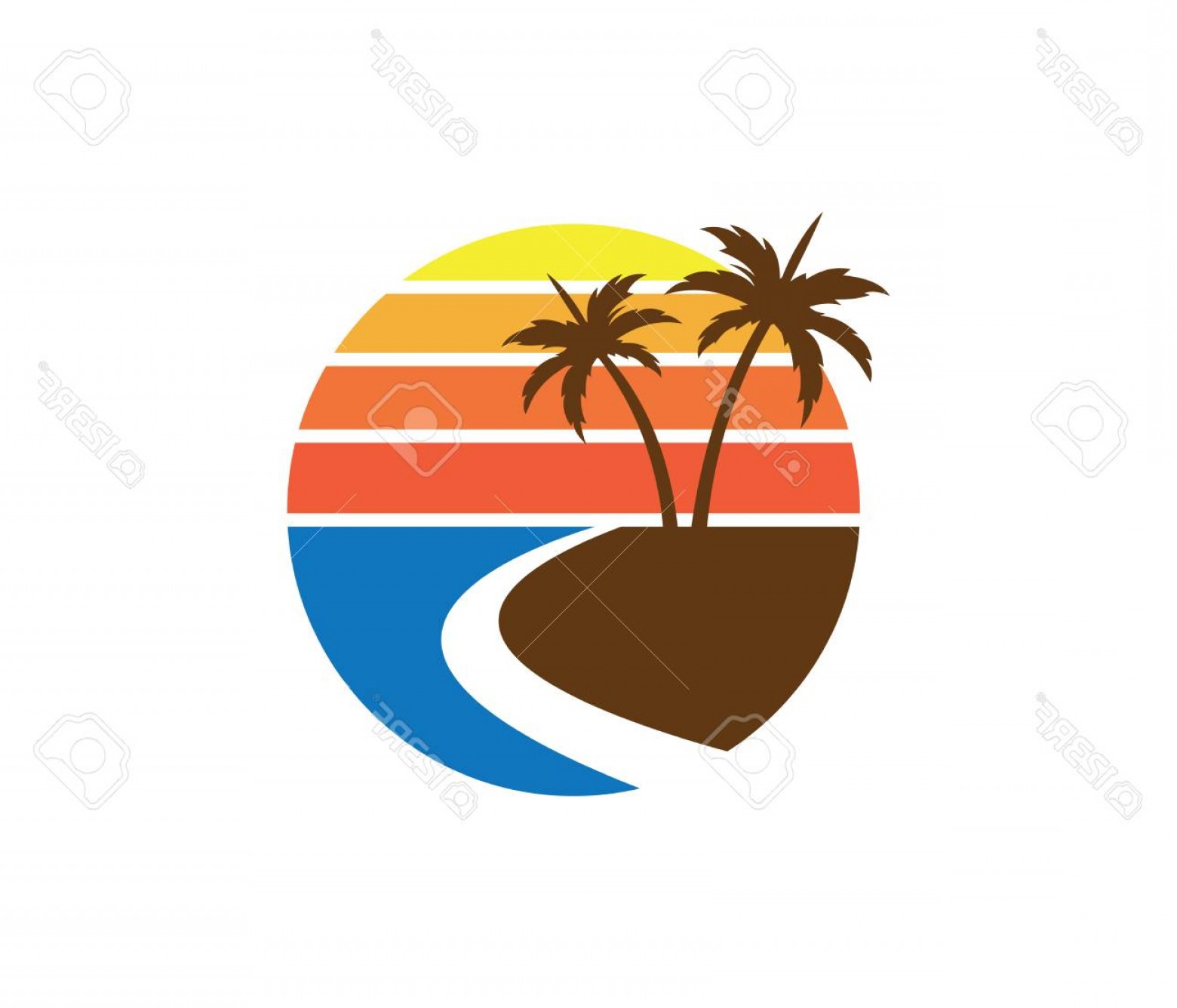 1560x1336 Photostock Vector Sun Beach Ocean Wave Palm Coconut Tree Vector