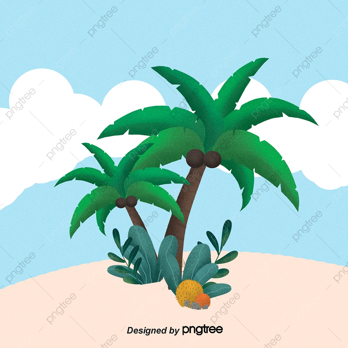 1200x1200 Palm Beach Cartoon Illustration, Palm Vector, Beach Vector