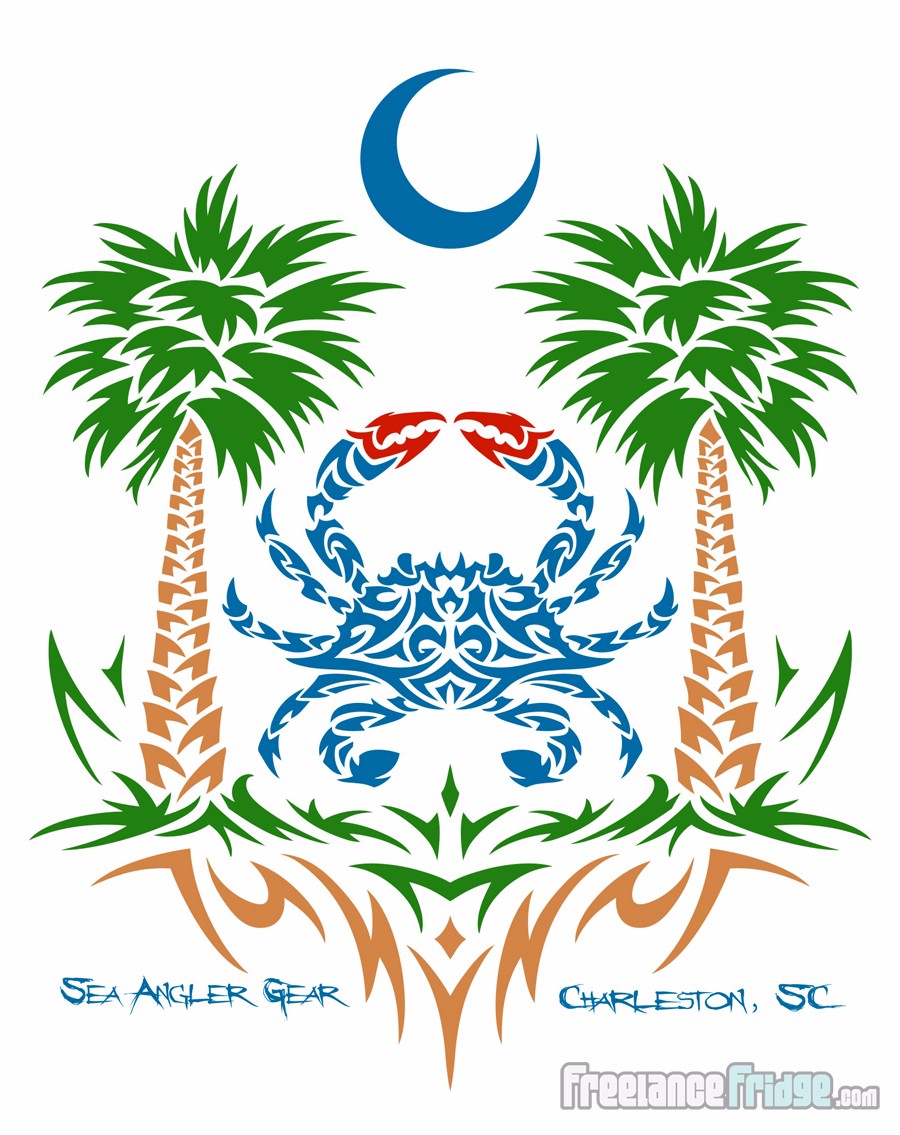 900x1135 Blue Crab With Palmetto Trees T Shirt Design Freelance Fridge