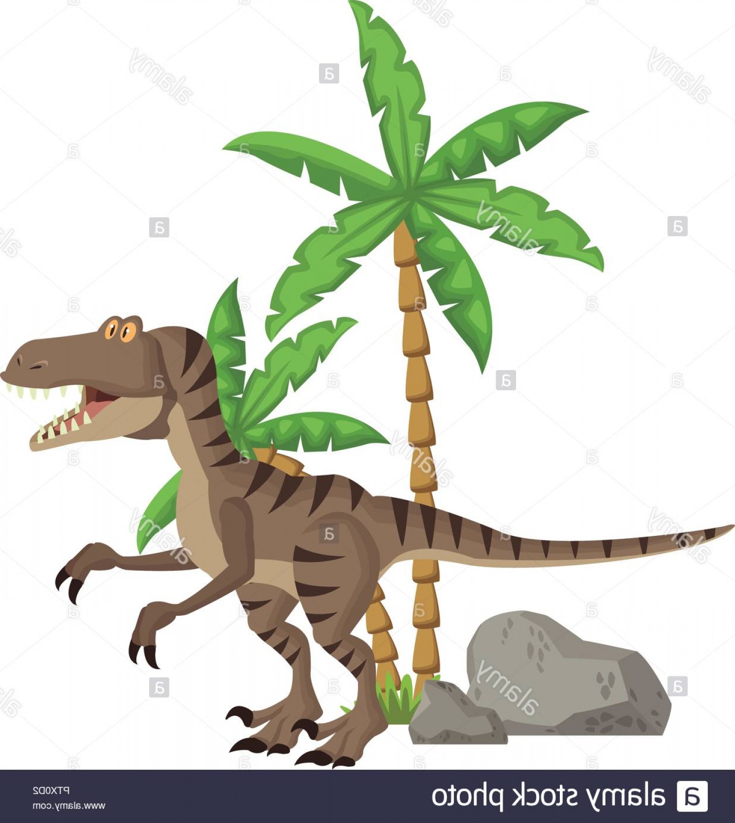 1490x1668 Raptor Dinosaur Cartoon And Palms Vector Illustration Graphic