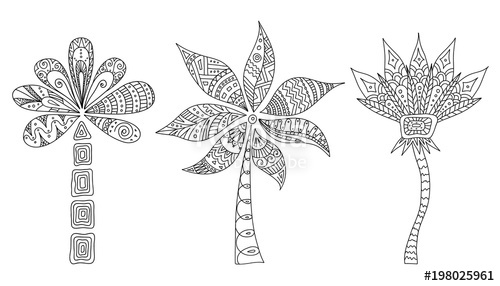 500x286 Set Of Doodle Palms Vector Outline Of Trees Tribal Style