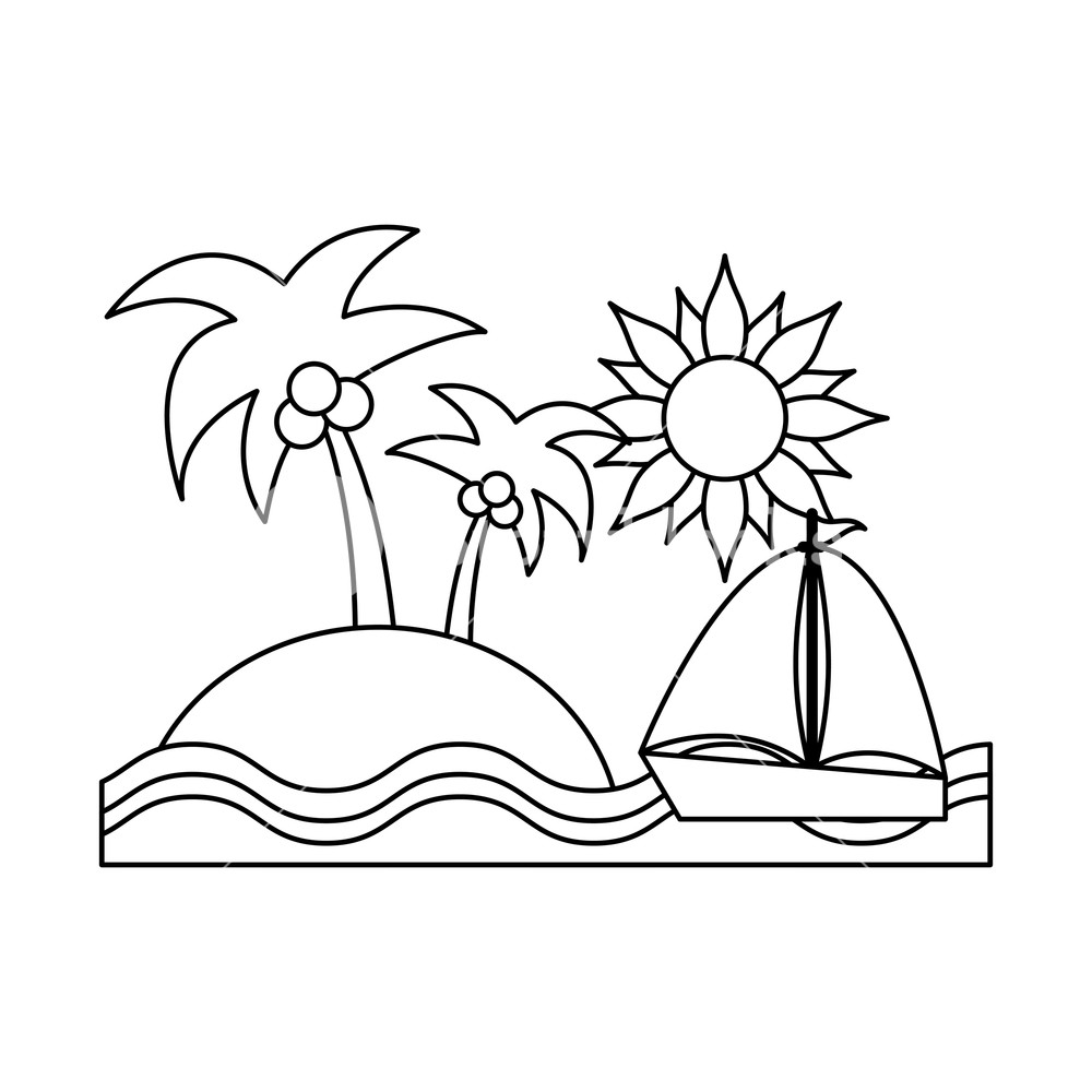 1000x1000 Summer And Vacations Island And Sailboat With Sun And Palms Vector