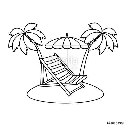 500x500 Beach Chair With Umbrella And Palms Vector Illustration Design