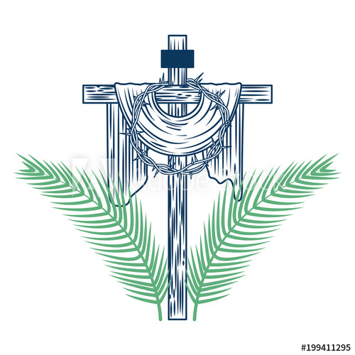 500x500 Sacred Cross Crown Of Thorns Tree Palms Vector Illustration Green