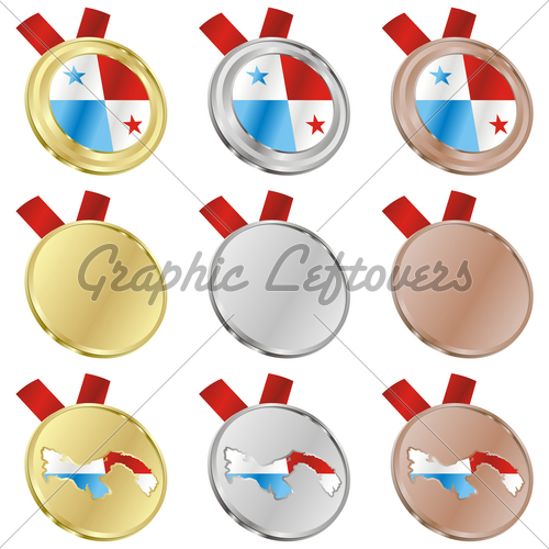 500x500 Panama Vector Flag In Medal Shapes Gl Stock Images
