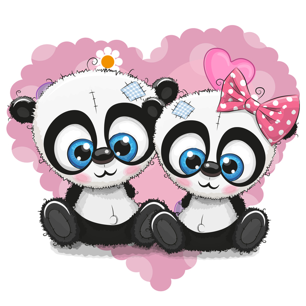 600x600 Heart With Cute Panda Cartoon Vector Free Download
