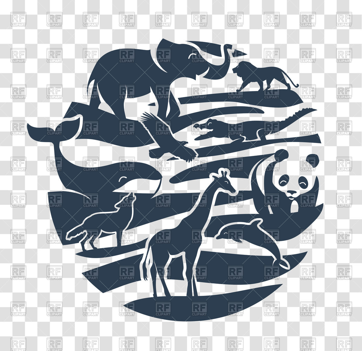 Animals Silhouette With Giraffe, Dolphin, Panda Vector Image 1200x1164 Animals Silhouette With Giraffe, Dolphin, Panda Vector Image