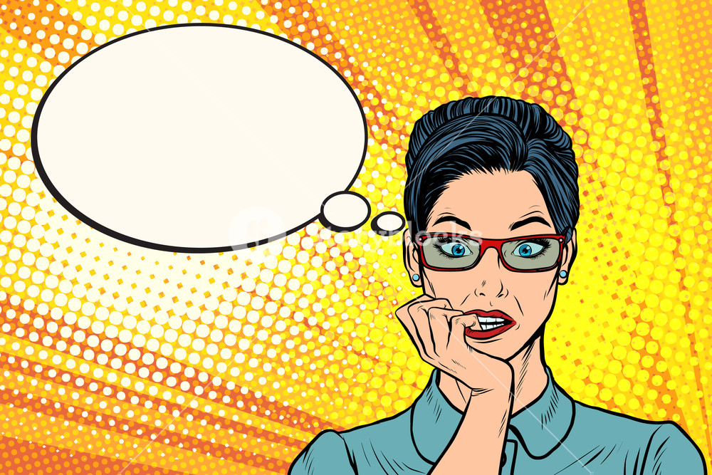 1000x667 Woman Bites Her Nails Nerves Stress And Panic Pop Art Retro