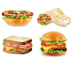Burger, Sandwich, Hot Dog And Wrap Vector Isolated Realistic Set 300x251 Burger, Sandwich, Hot Dog And Wrap Vector Isolated Realistic Set
