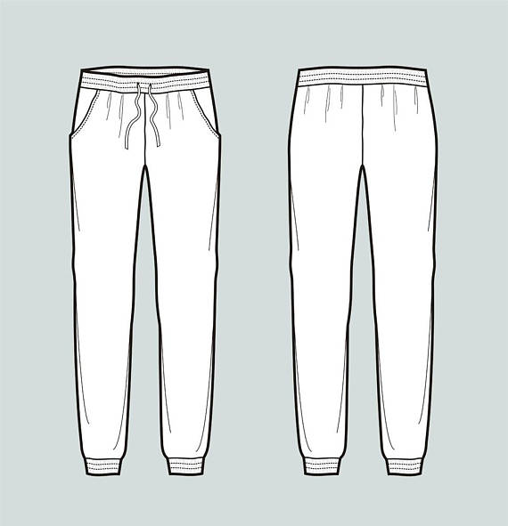 570x591 Jogger Pants Vector Fashion Flat Sketch, Adobe Illustrator Design