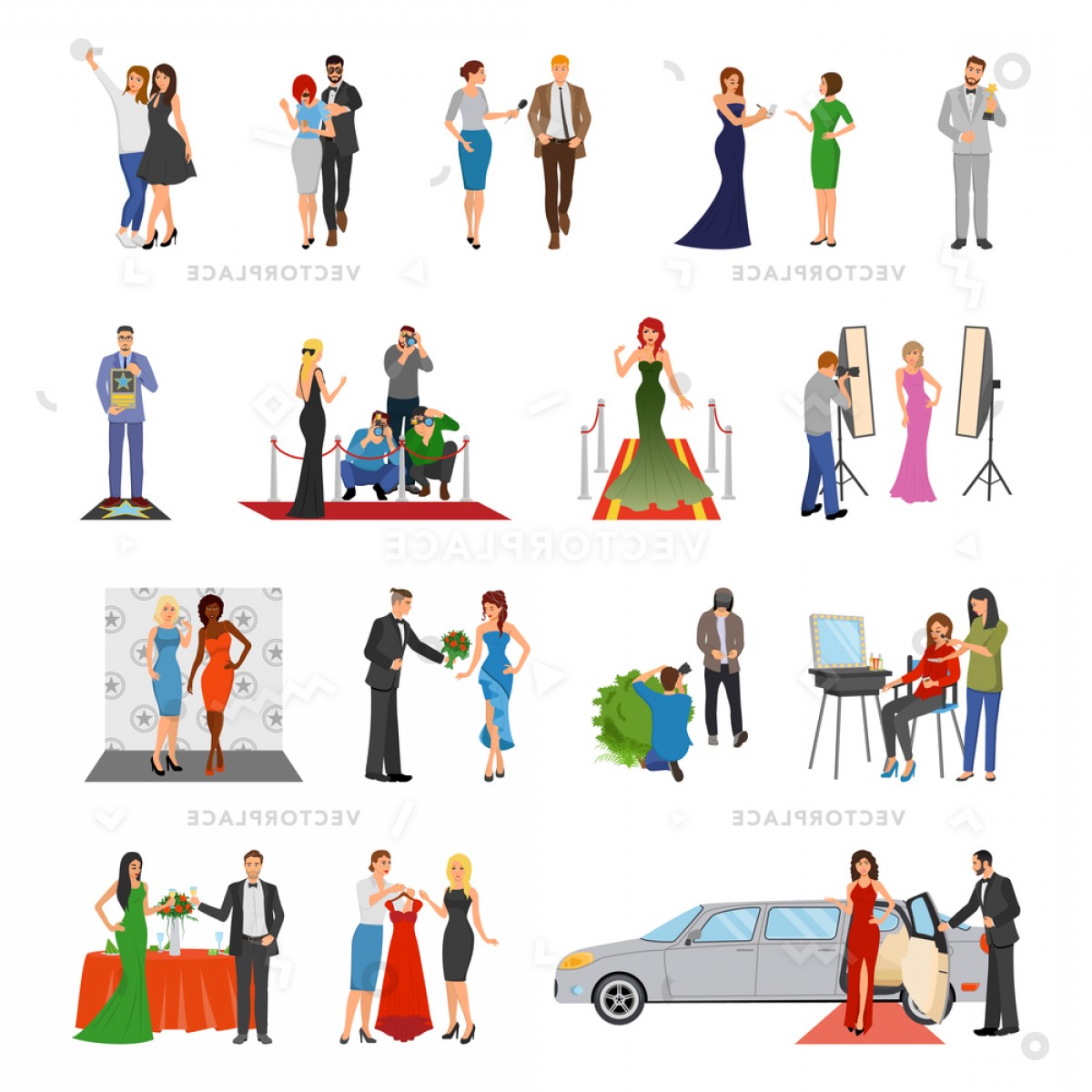 1200x1200 Celebrity Flat Colored Decorative Icons Paparazzi Vector