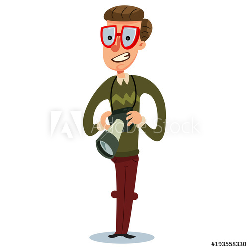 500x500 Cute Professional Photographer With Camera Cartoon Character Man